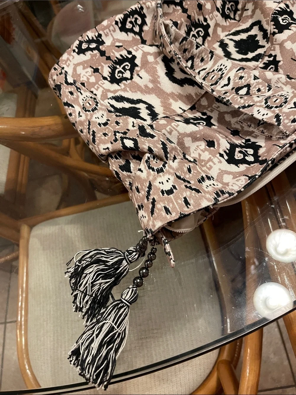 Free People Ikat Tassel Carryall in Blush and Black